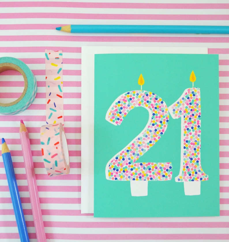 21st Birthday, Birthday candles, Happy Birthday, sprinkles, birthday cake, birthday card, Celebrate Birthday Card, Greeting Card, confetti image 2