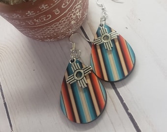 Pendientes Zia, estampado sarape, estilo suroeste