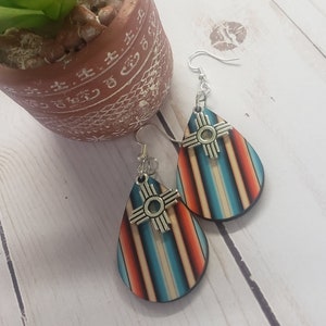 Zia Earrings, Natural Serape Print Earring, Southwestern Earring, New Mexico Jewelry, Western Style Earring