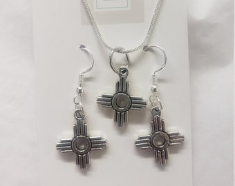 Zia Symbol Necklace and Earrings Set