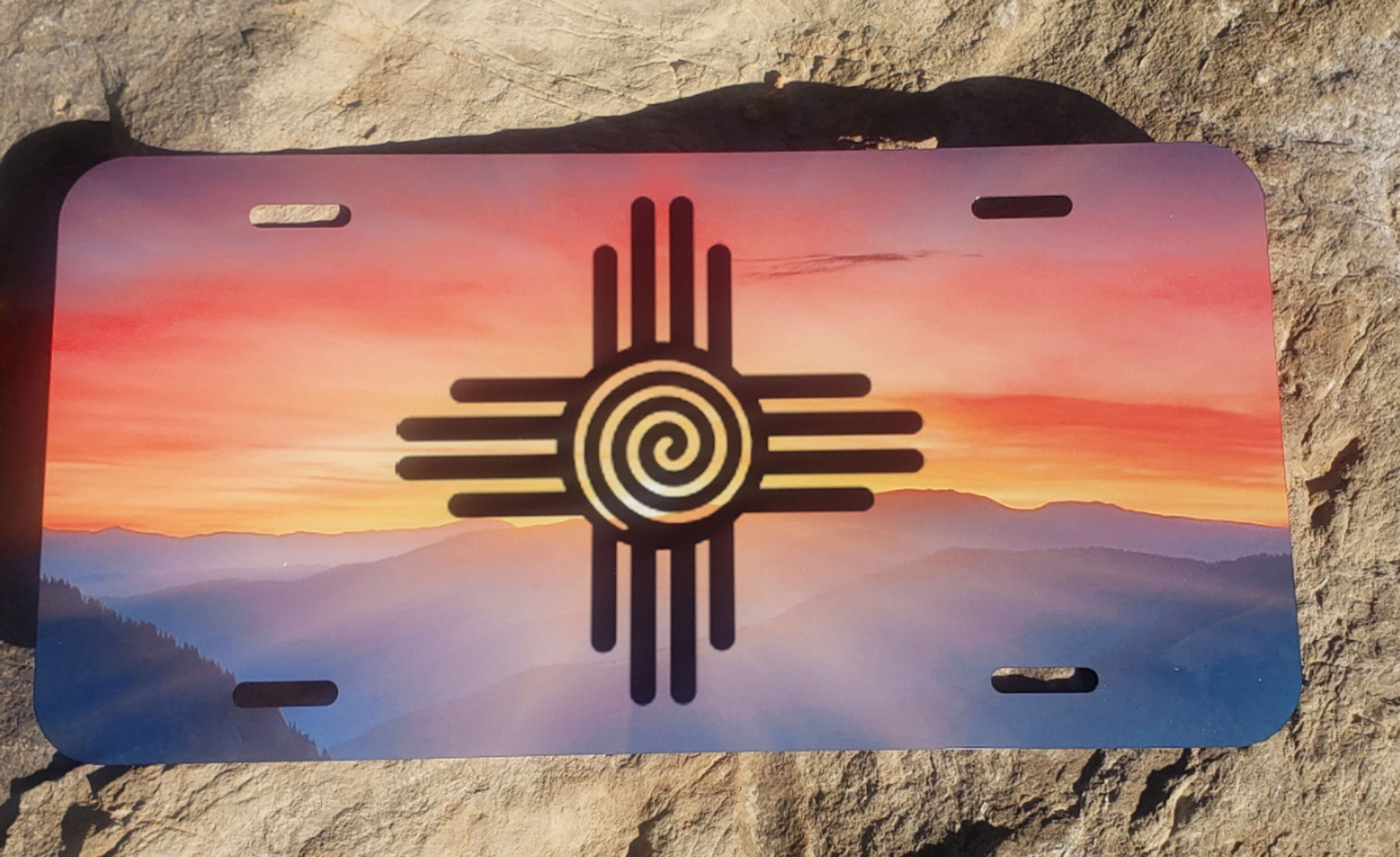 Zia Sunset License Plate, New Mexico Mountains, Aluminum Car