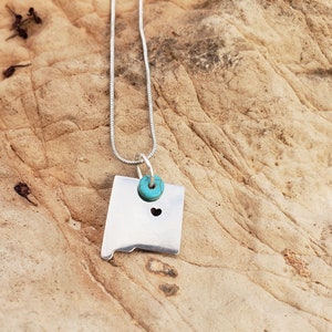 New Mexico Charm Necklace with Turquoise Bead Accent, NM Jewelry, New Mexico State,