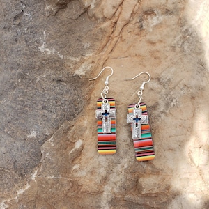 Cross Earring, Serape Print, Southwestern Earrings, Western Earring, Popular Earring, Best Seller