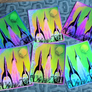 Sci-fi, rocket-ships holographic sticker - "Discarded Planet".