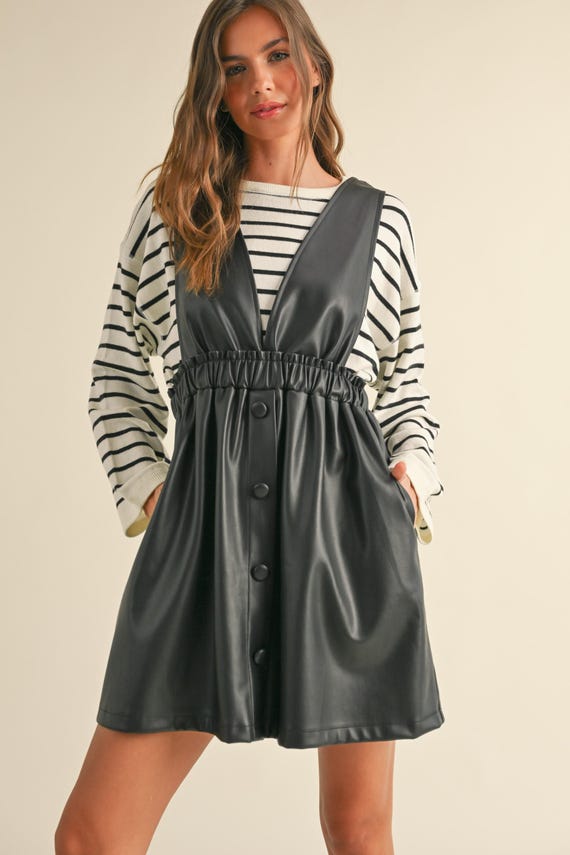 faux leather button down dress Fifteen Twenty Women's Jennifer Faux Leather Dress In Black