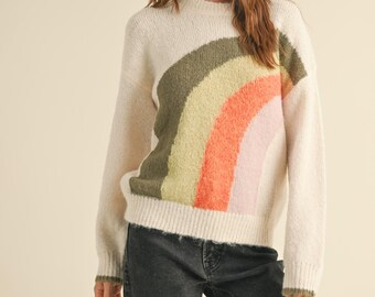 Rainbow pattern pullover soft sweater
