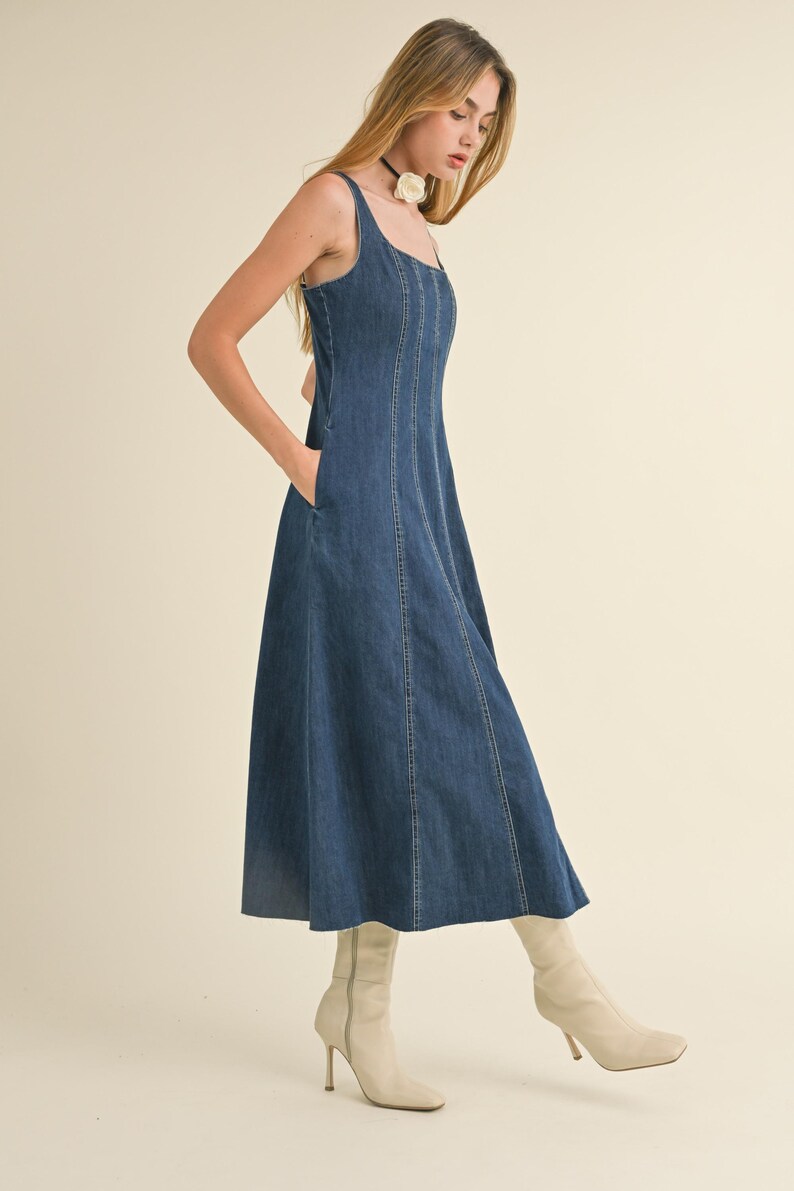 Strappy Denim Dress - Dark blue