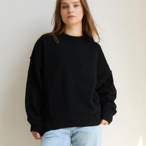 Soft chenille pullover crewneck sweaters with oversized proportions and vintage inspired stitching