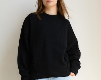 Soft chenille pullover crewneck sweaters with oversized proportions and vintage inspired stitching