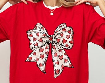 Comfort Colors® Coquette Valentine's Day Heart Bow Sweatshirt, Retro Valentine Shirt, Valentines day Bow, Coquette Bow, Bow Valentine Gifts