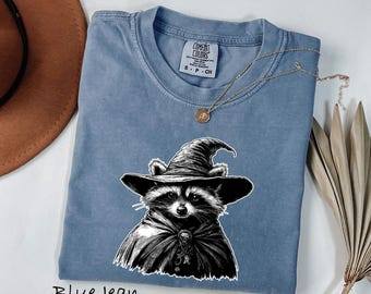 Comfort Colors® raccoon wizard t-shirt, Halloween animal tee, forest creature shirt, witchy cottagecore t-shirt, October 2026 fall gift