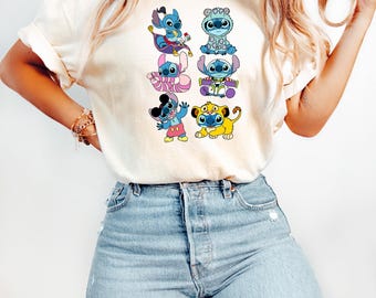 Chemise personnage à points superposés, T-shirt Disney, t-shirt dessin animé mignon, sweat Disneyland, t-shirt estival, chemise fantaisie