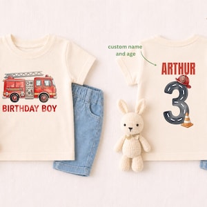 Personalized Firefighter Kids Birthday Shirt, Toddler Fire Truck Tee, Custom Party T-Shirt