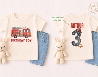 Personalized Firefighter Kids Birthday Shirt, Toddler Fire Truck Tee, Custom Party T-Shirt