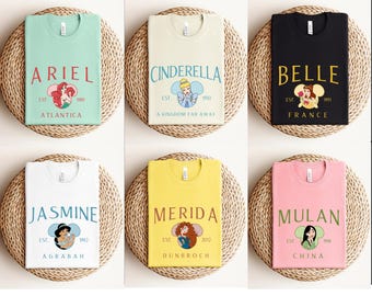 Custom Disney Princess Shirt, Cinderella Est. T-Shirt, Disney Girl Trip Tee,  Disney Group Shirt, Personalized Disney Tee