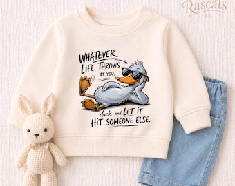 Funny Duck Toddler Sweatshirt— Funny Kids Meme Shirt, Cute Funny Animal Gift, Youth Duck Graphic Hoodie