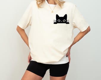 Cat Sweatshirt, Cute Cat Sweatshirt,Black Cat Shirt, Cat Peeking Sweatshirt, Womens Funny Sweatshirt, Gift for Cats Lover,Cat Mom Sweatshirt