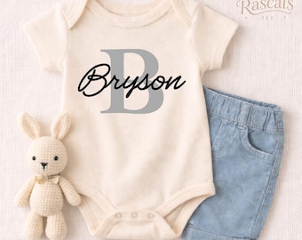 Personalized Baby Romper with Name and Monogram Initial  — Custom Bodysuit for Boys and Girls, Baby Shower Gift