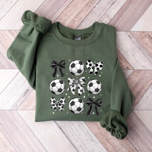 Coquette Soccer Sweatshirt — Bow and Ball Graphic Crewneck, Soccer Mom Gift, Aesthetic Game Day Shirt for Women image 4