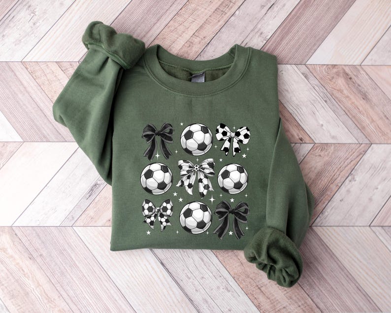 Coquette Soccer Sweatshirt — Bow and Ball Graphic Crewneck, Soccer Mom Gift, Aesthetic Game Day Shirt for Women image 4