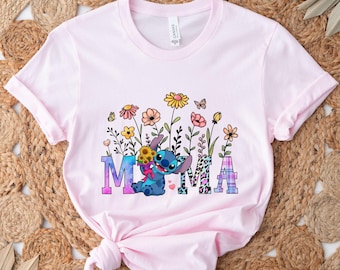 Mama Stitch Flowers Shirt, Disney Stitch Floral Mother Shirt, Disney Stitch Mama Shirt, Disney Floral Mama Shirt, Disney Mother’s Day Shirt