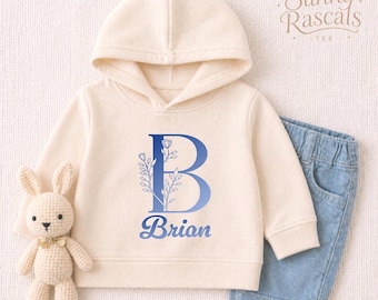 Personalized Toddler Hoodie with Name and Initial — Custom Floral Shirt, Youth Sweater, Birthday Gift