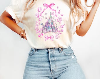 Disney Castle Bow Coquette Shirt, Disney Girls Trip, Disney Bow Castle Shirt, Magic Kingdom Shirt, Princess Castle Sketch, Disneyland Shirt