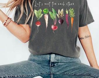 Comfort Colors® Lets Roots For Each Other Vegetable Shirt, Uplifting T Shirt, Spring T Shirt, Gardening Tee, Carrot Outfit, Black Carrot Tee