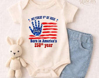 My First 4th of July Baby Bodysuit, Patriotic 250th Anniversary Tee, Independence Day Infant Romper
