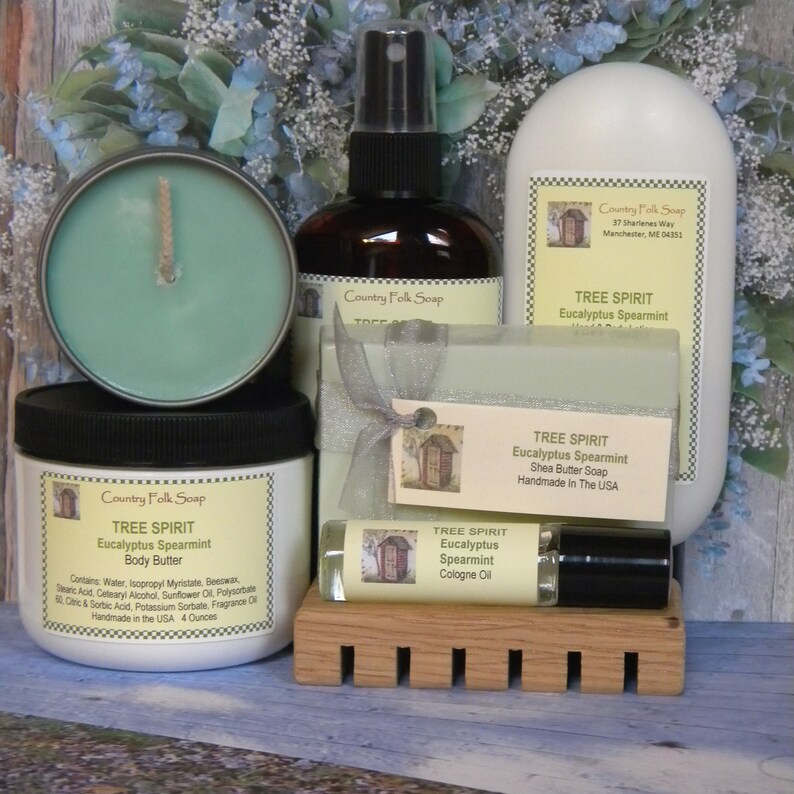 TREE SPIRIT Eucalyptus Spearmint Soap Gift Set Handmade Bath Gift Soap, Lotion, Candle & Body Room Spray, Unisex Men Women Gifts Set image 9