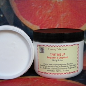 TART ME UP Bergamot & Grapefruit Scented Body Butter Cream, Nut Free Hypoallergenic Moisturizer For Sensitive Skin Care