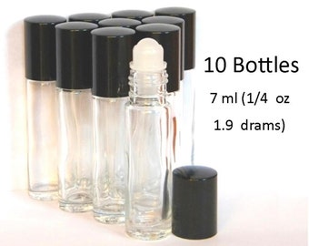 Glass Cologne Perfume Oil Bottles, Empty Rollon Bottle Set of 10 For Essential Oils, 7 ml .25 Oz Roll On Bottles, Roller Top Bottles