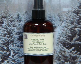 FEELING PINE Pine & Bayberry Room Fragrance Spray, Natural Pine Air Freshener, Pine Linen and Room Spray, Bayberry Fragrance Spray