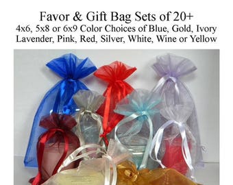 Favor Bags 4x6 5x8 (5x7) 6x9, Gift Bags, Organza Bags, Wedding Favor Bags, Baby Shower, White, Ivory, Pink, Blue, Lavender, Red, Silver