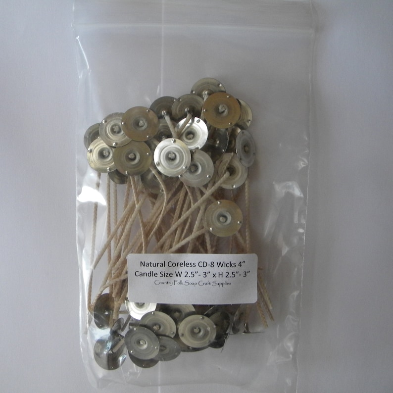 4" Natural Cotton Candle Wicks, 50 Quantity Pre Tabbed Wicks, Medium Candle Wicks