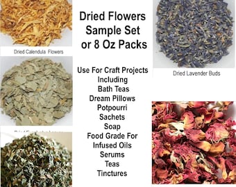 Dried Flowers Lavender Buds Calendula Eucalyptus Rose Buds n Petals  Peppermint, Sample Sets Or 8 oz