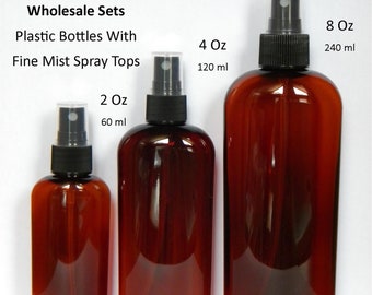 Plastic Spray Bottles, 2 Oz Bottles, 4 Oz Bottles, 8 oz Bottles, Empty Spray Bottle Wholesale Set, Amber Brown Atomizer Spray Bottles