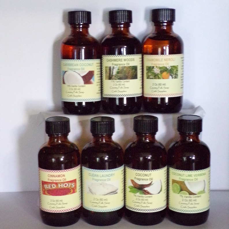 2 oz Fragrance Oils for Candles, Soap, Lotions,  Reed Diffusers & more. Caribbean Coconut, Cashmere Woods, Chamomile Neroli, Cinnamon, Clean Laundry, Coconut, Coconut Lime Verbena