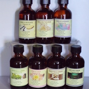 2 oz Fragrance Oils for Candles, Soap, Lotions,  Reed Diffusers & more. Vanilla Bean Noel, Vanilla Buttercream, Vanilla Lavender, Verbena Lemon, Viva La Juicy, White Tea & Ginger, Witches Brew