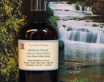 WHIRLED PEACE Patchouli Blend Body Mist Spray Compare To Polo For Men & Women, Patchouli Body Home Room Linen Car Air Freshener World Peace