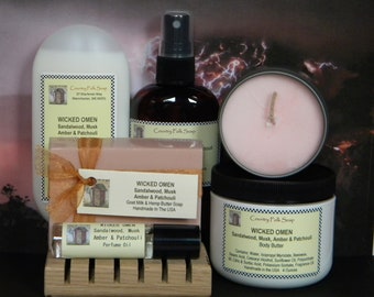 WICKED OMEN Soap Gift Set Sandalwood Musk Amber & Patchouli, Christmas Gifts For Her,  Handmade Spa Set