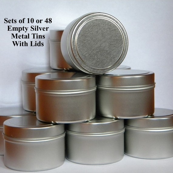 Empty Metal Tins With Lids, 4 Oz Tins Sets of 10 or 48, Round Tins