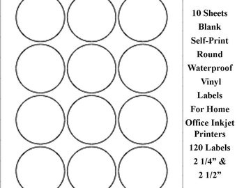 Waterproof Label Sheets, Blank Round Circular Vinyl Bottle Labels, Mason Canning Jar Labels, Candle Labels, Inkjet Printer Labels Self Print