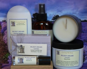 MILDEST DREAMS Lavender Gift Set Soap Lotion Candle & Spray, Birthday and Christmas Personalized Gifts Mother From Son Daughter