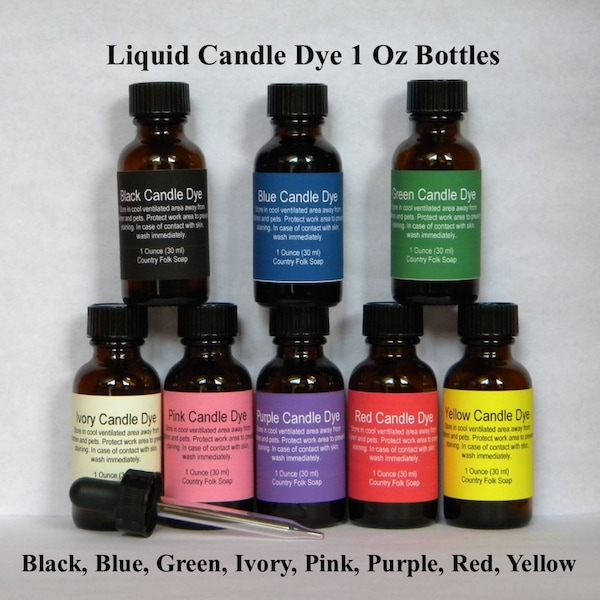 Candle Wax Dye 1 Oz Liquid Candle Color, Black, Blue, Green, Ivory, Pink, Purple, Red, Yellow