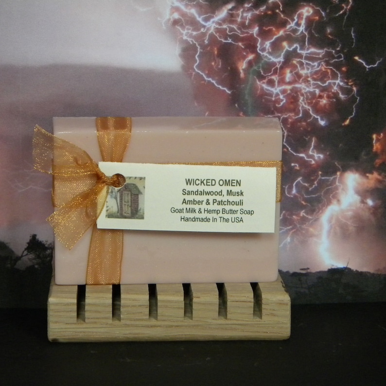 WICKED OMEN Sandalwood Soap, Sandalwood Musk Amber & Patchouli, Handmade Scented Soap, Moisturizing Soap For Dry Skin with Rose Kaolin Clay image 1