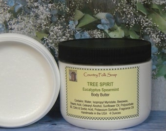 TREE SPIRIT Eucalyptus & Spearmint Scented Body Butter Cream Moisturizing For Dry Winter Sensitive Skin Herbal Uplifting Aromatherapy