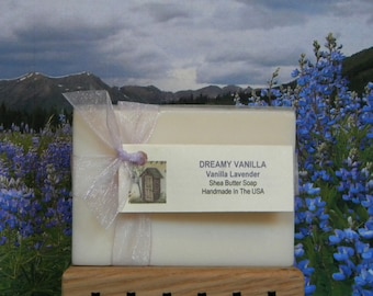 DREAMY VANILLA Vanilla Lavender Soap Bar For Women, Handmade Detergent Free Lavender Scented Soap, Moisturizing Shea Butter Soap Bar