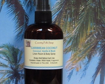 CARIBBEAN COCONUT Body Mist and Home Fragrance Spray, Coconut Car Linen & Room Spray, Toasted Goat