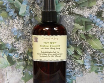 TREE SPIRIT Eucalyptus Spearmint Aromatherapy Spray Multi-Purpose Body Mist Home Room & Linen Fragrance Spray Made With Essential Oils